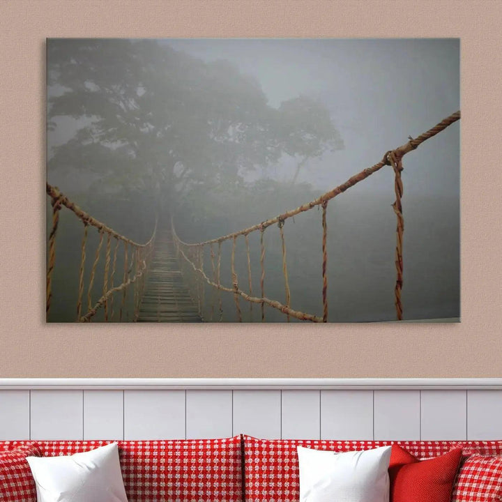 Swinging Drawbridge in Foggy Forest Extra Large Canvas Wall Art Giclee Print