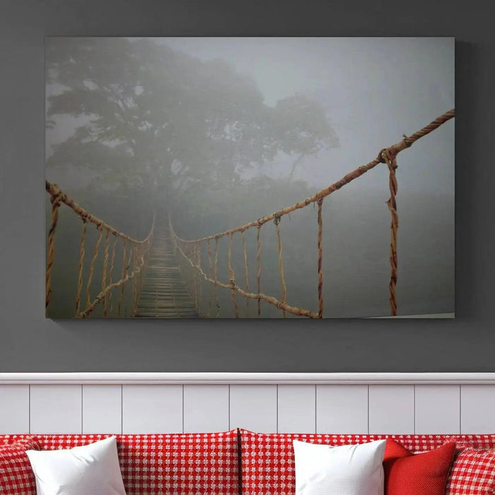 Swinging Drawbridge in Foggy Forest Extra Large Canvas Wall Art Giclee Print