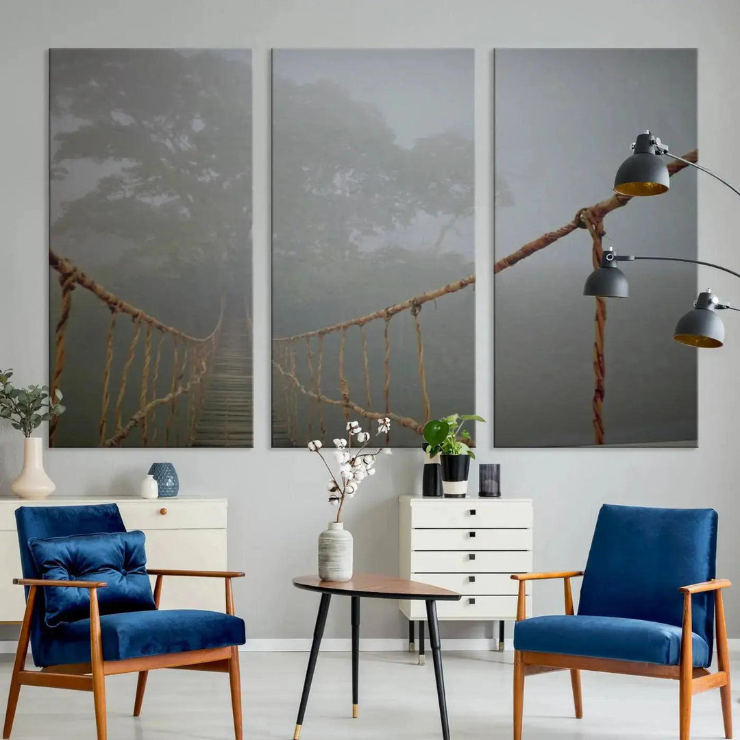 Swinging Drawbridge in Foggy Forest Extra Large Canvas Wall Art Giclee Print