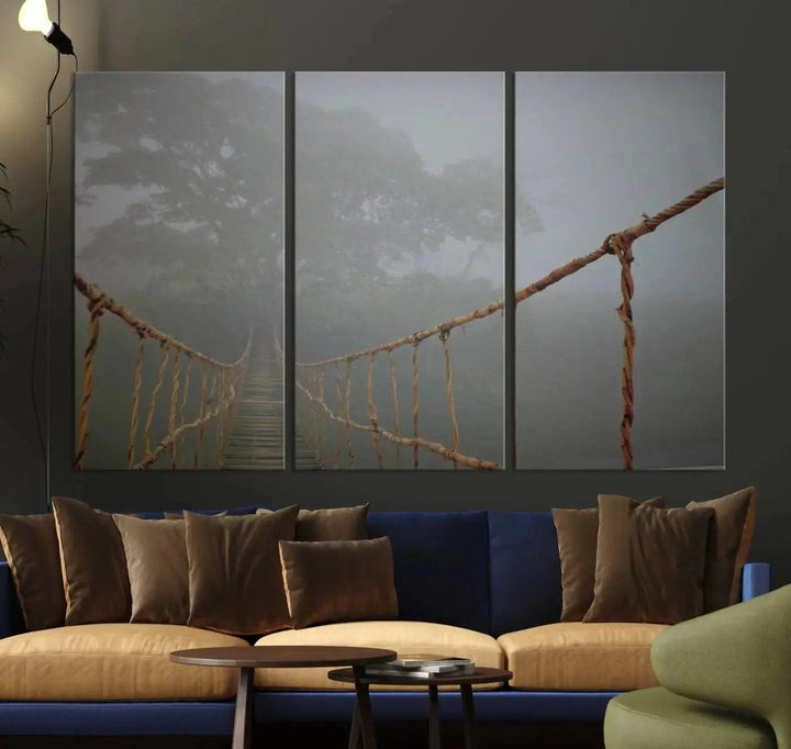 Swinging Drawbridge in Foggy Forest Extra Large Canvas Wall Art Giclee Print