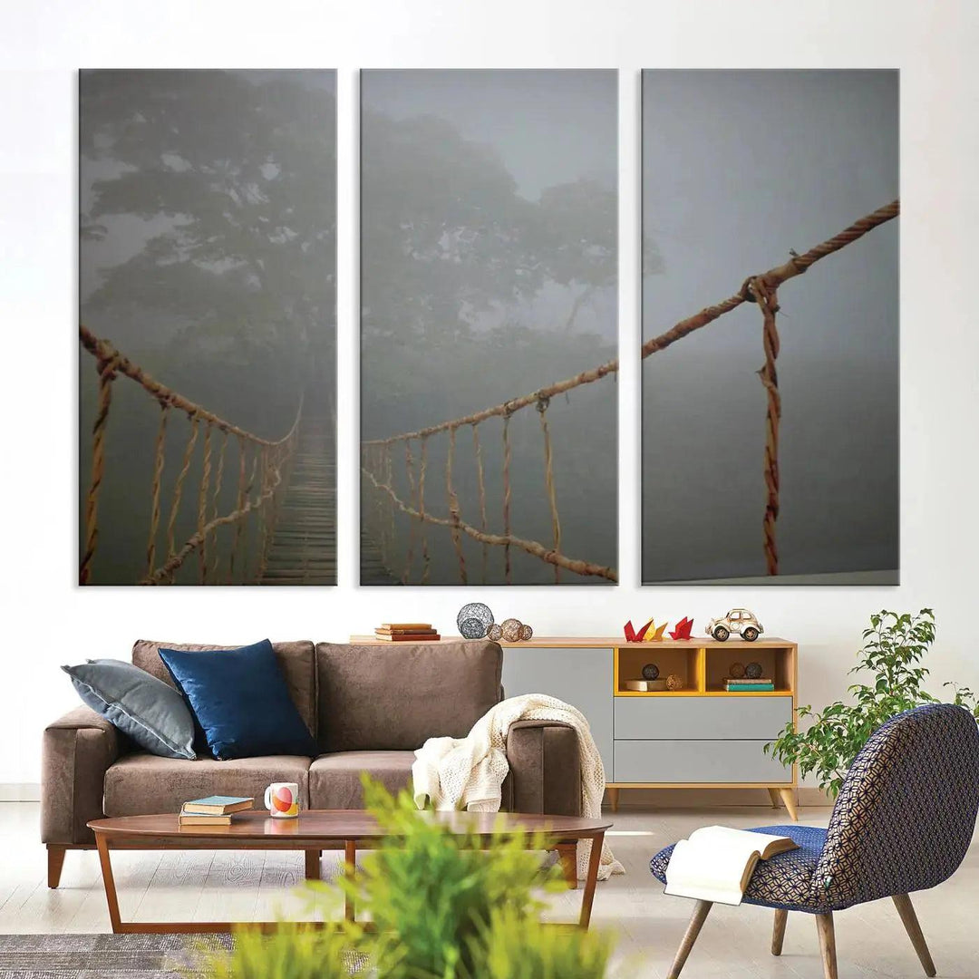 Swinging Drawbridge in Foggy Forest Extra Large Canvas Wall Art Giclee Print