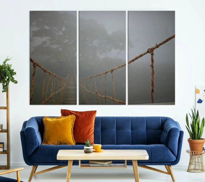 Swinging Drawbridge in Foggy Forest Extra Large Canvas Wall Art Giclee Print