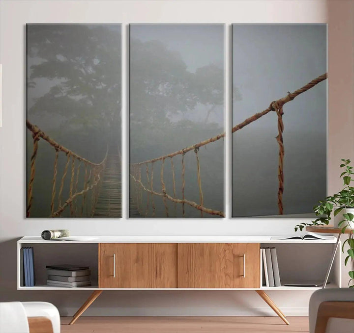 Swinging Drawbridge in Foggy Forest Extra Large Canvas Wall Art Giclee Print