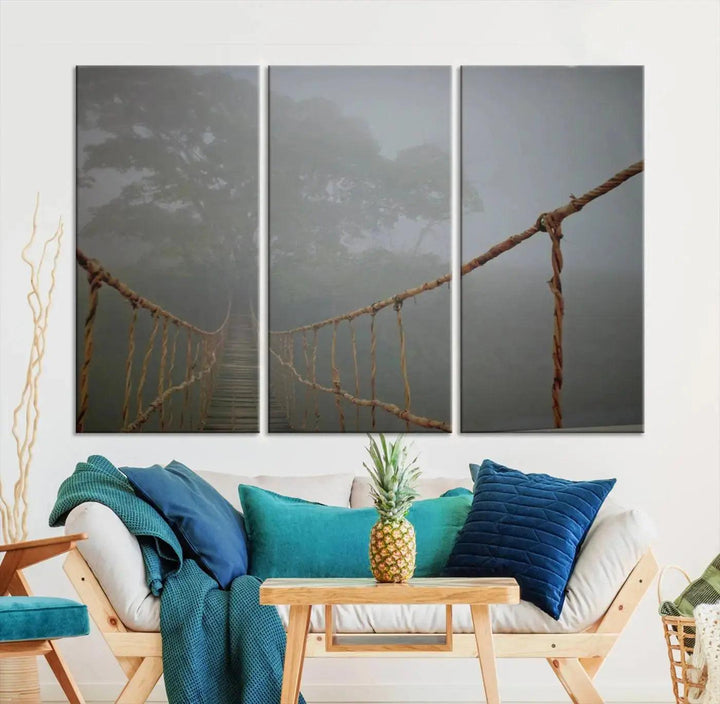 Swinging Drawbridge in Foggy Forest Extra Large Canvas Wall Art Giclee Print