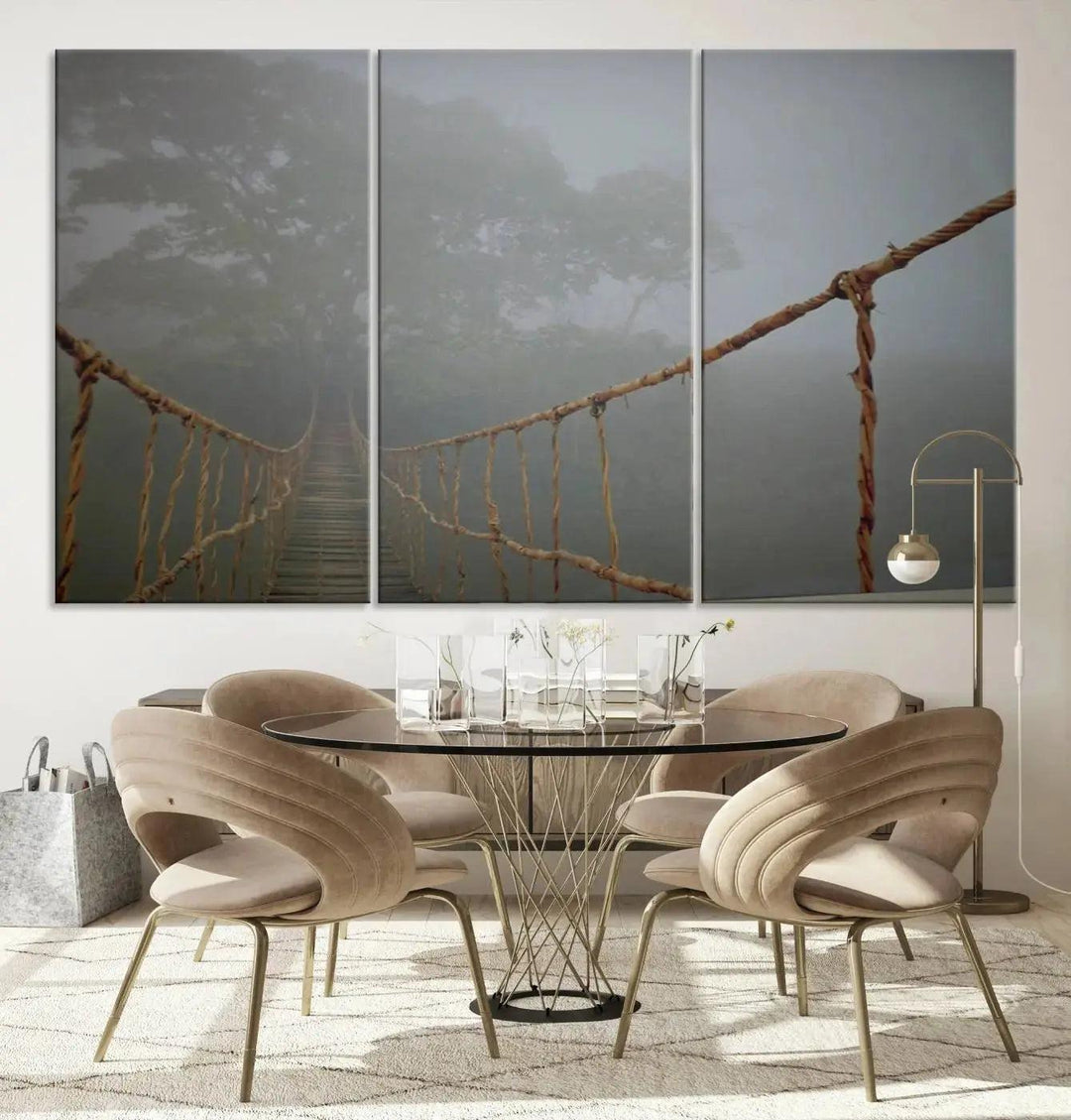 Swinging Drawbridge in Foggy Forest Extra Large Canvas Wall Art Giclee Print