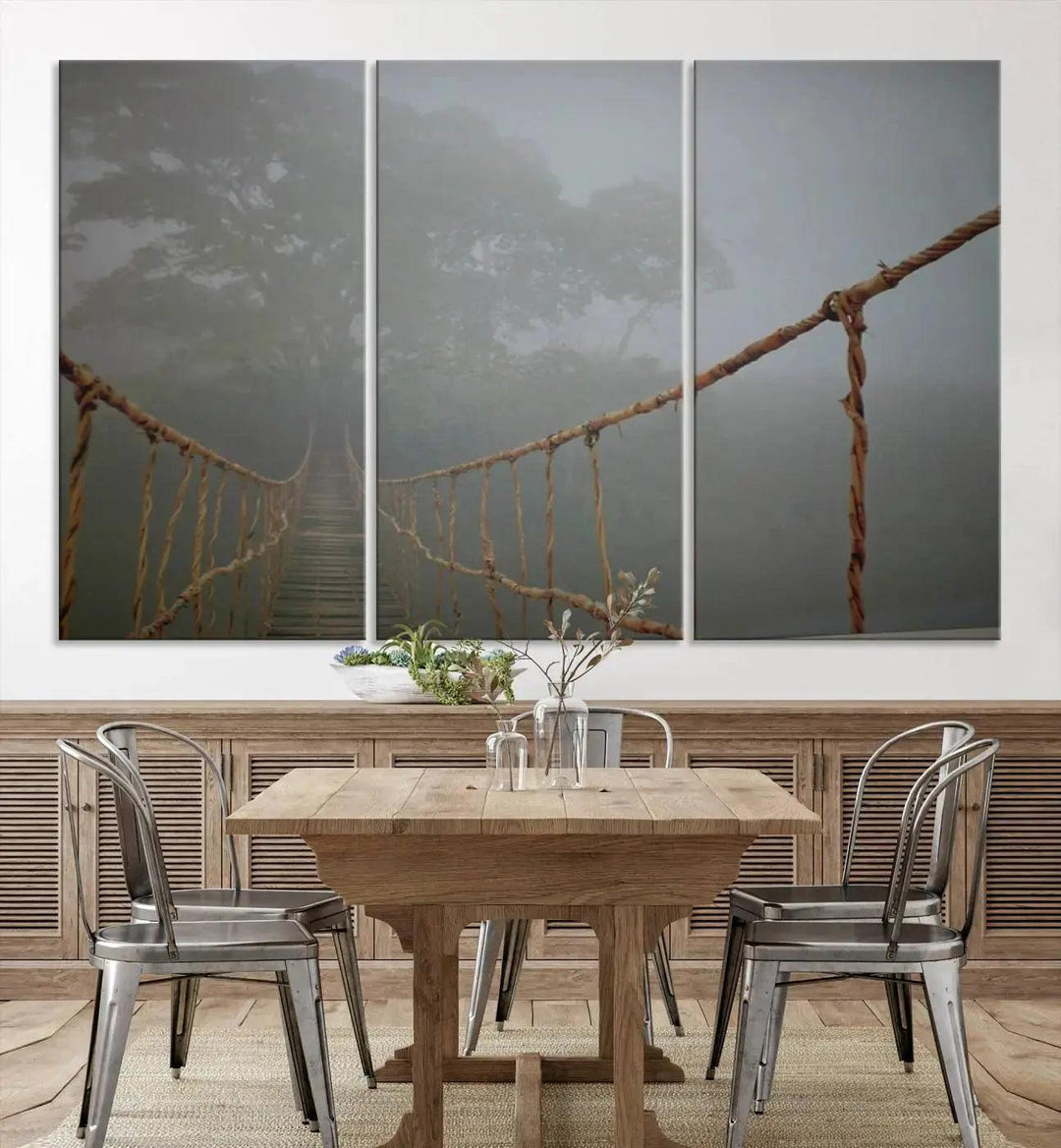 Swinging Drawbridge in Foggy Forest Extra Large Canvas Wall Art Giclee Print