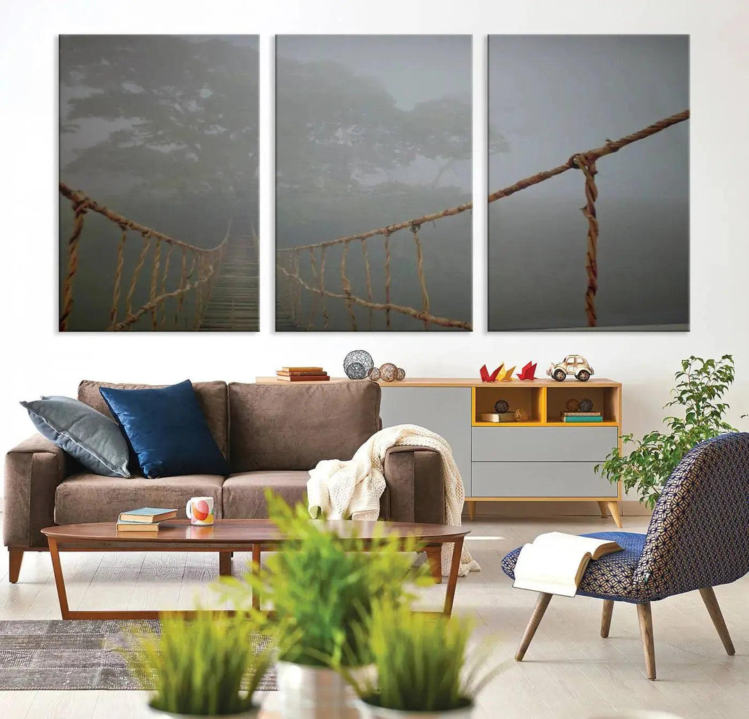 Swinging Drawbridge in Foggy Forest Extra Large Canvas Wall Art Giclee Print