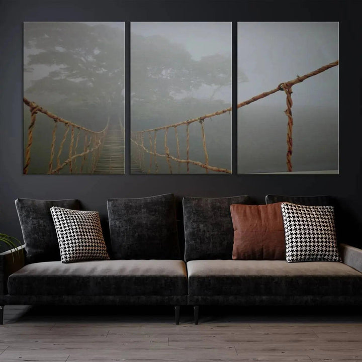 Swinging Drawbridge in Foggy Forest Extra Large Canvas Wall Art Giclee Print