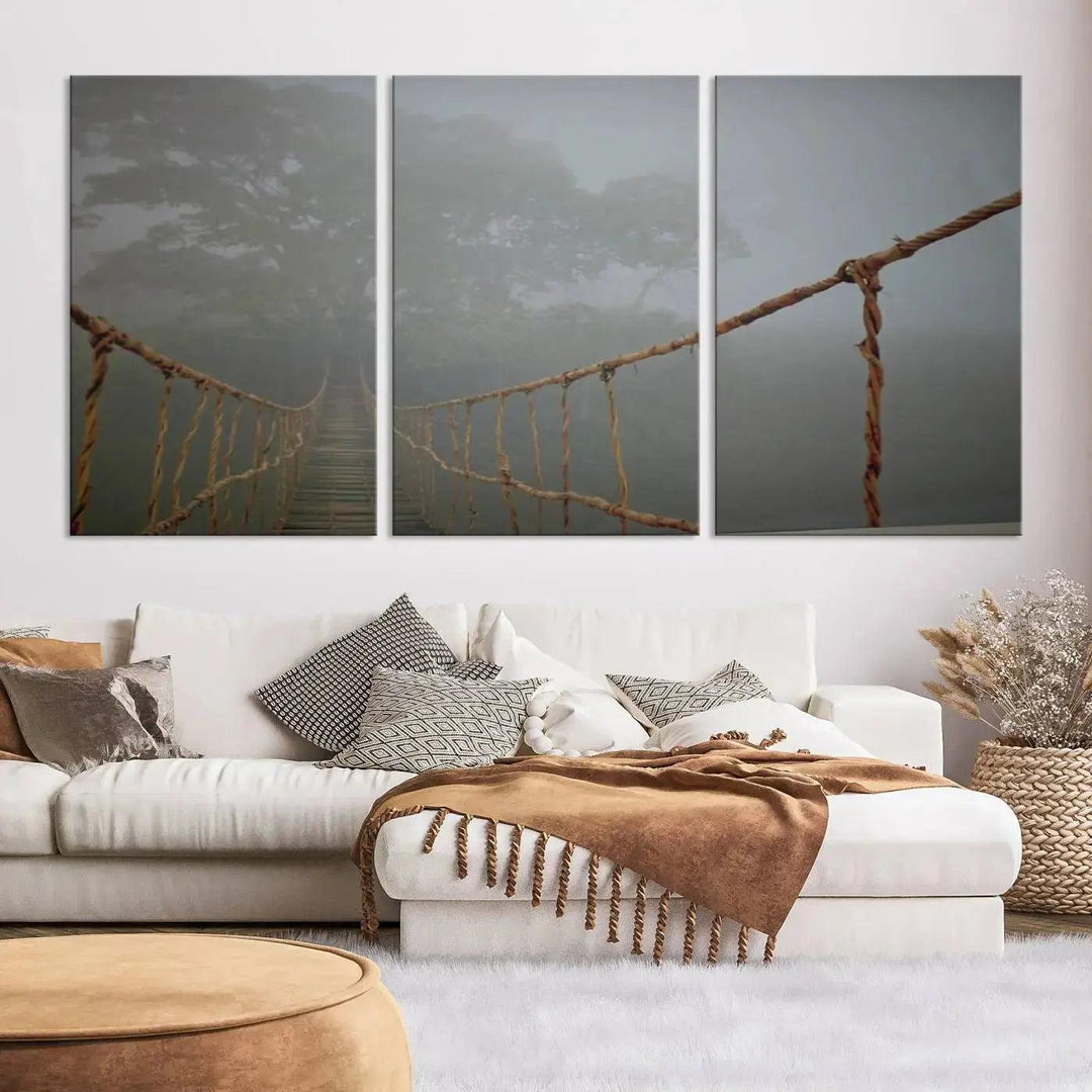 Swinging Drawbridge in Foggy Forest Extra Large Canvas Wall Art Giclee Print