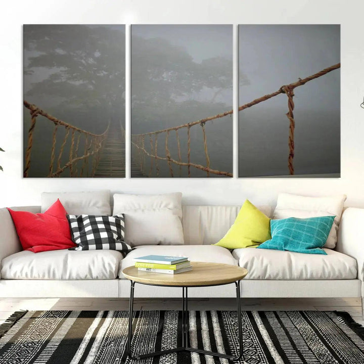 Swinging Drawbridge in Foggy Forest Extra Large Canvas Wall Art Giclee Print