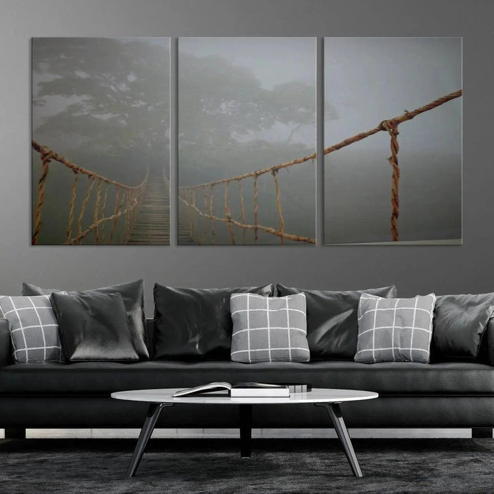 Swinging Drawbridge in Foggy Forest Extra Large Canvas Wall Art Giclee Print