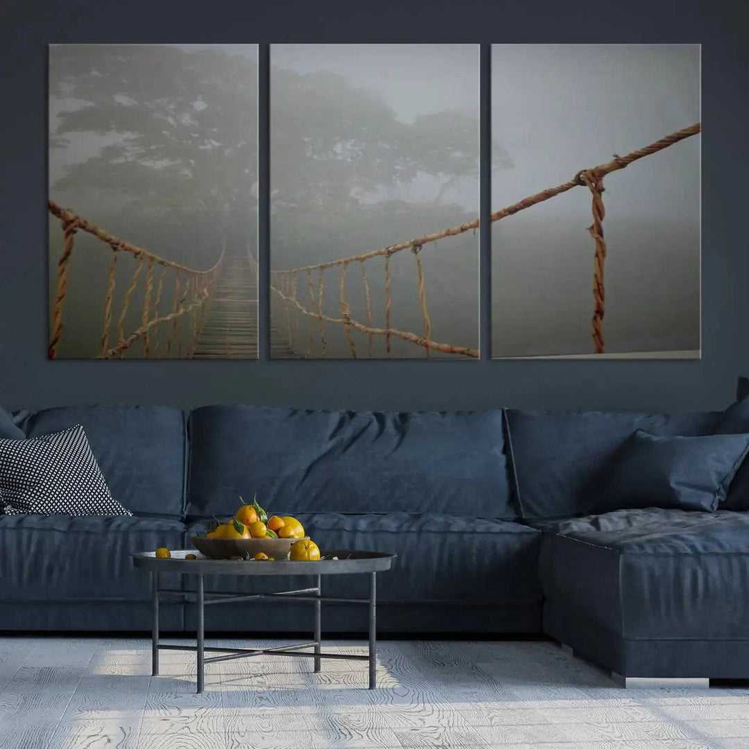 Swinging Drawbridge in Foggy Forest Extra Large Canvas Wall Art Giclee Print