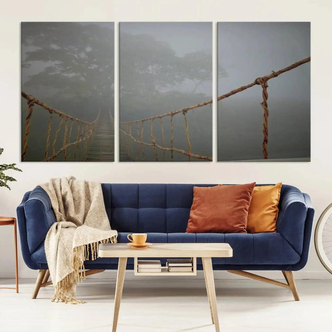 Swinging Drawbridge in Foggy Forest Extra Large Canvas Wall Art Giclee Print