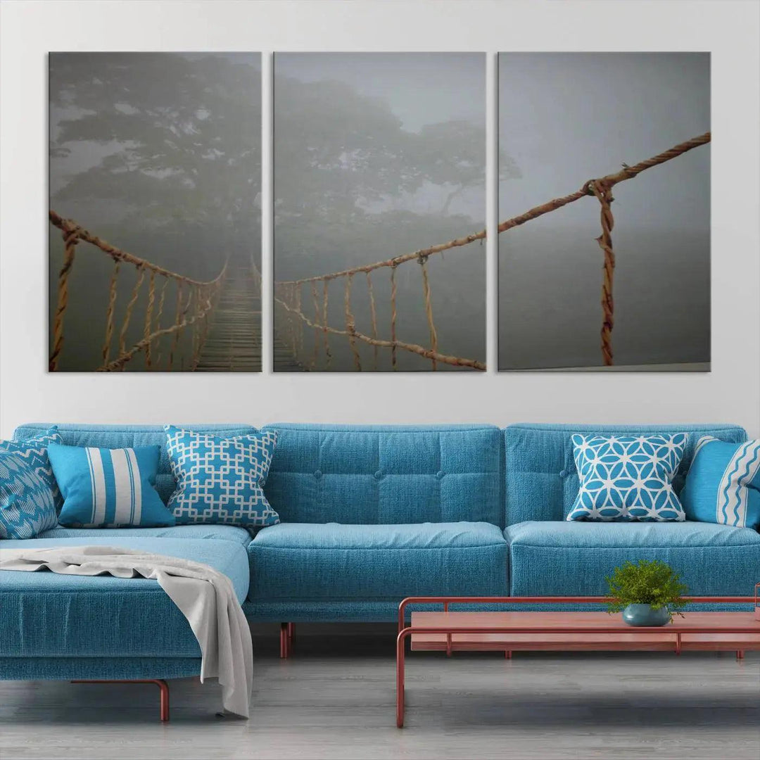 Swinging Drawbridge in Foggy Forest Extra Large Canvas Wall Art Giclee Print