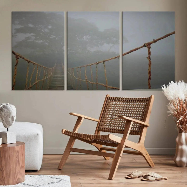 Swinging Drawbridge in Foggy Forest Extra Large Canvas Wall Art Giclee Print