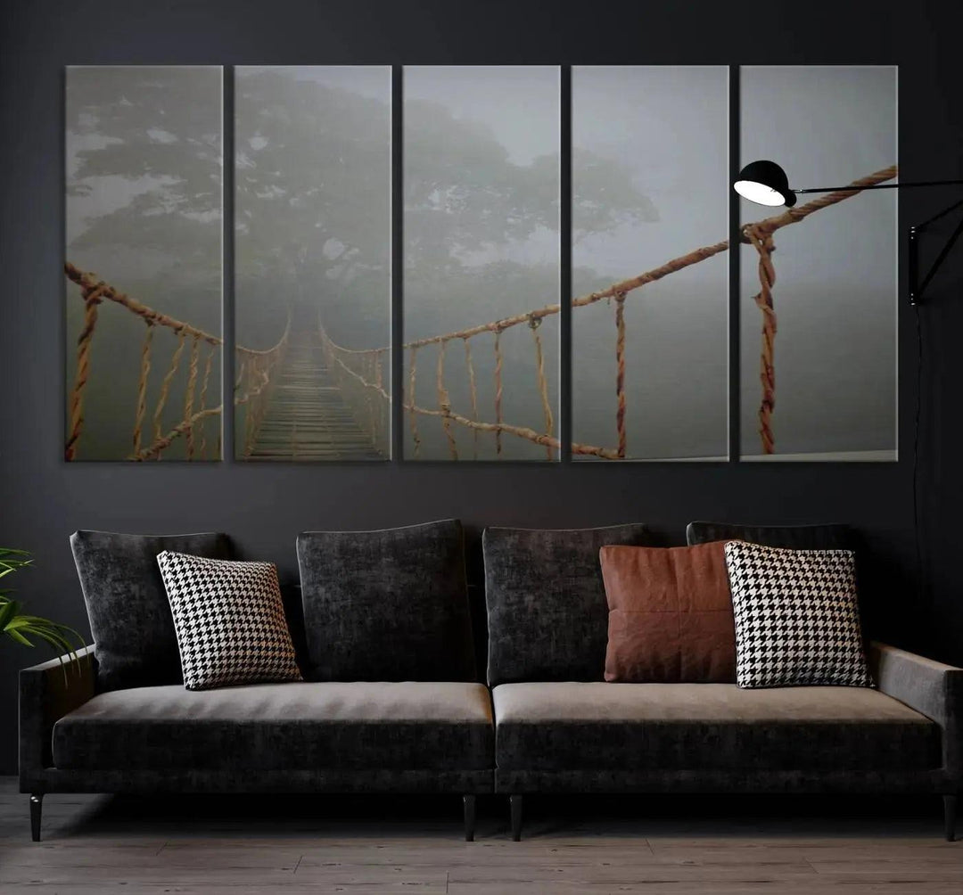 Swinging Drawbridge in Foggy Forest Extra Large Canvas Wall Art Giclee Print