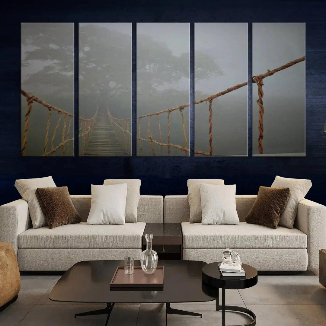 Swinging Drawbridge in Foggy Forest Extra Large Canvas Wall Art Giclee Print