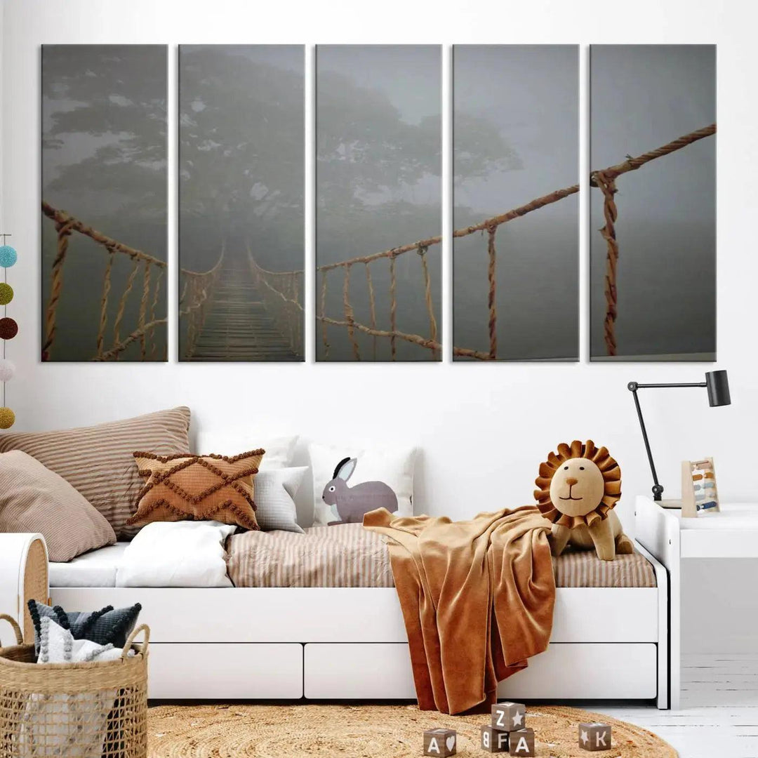 Swinging Drawbridge in Foggy Forest Extra Large Canvas Wall Art Giclee Print