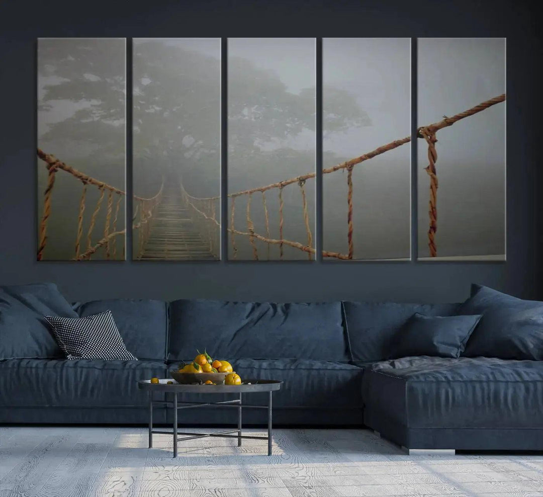 Swinging Drawbridge in Foggy Forest Extra Large Canvas Wall Art Giclee Print