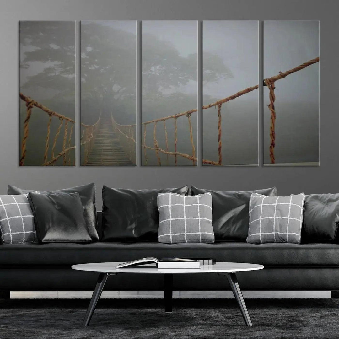 Swinging Drawbridge in Foggy Forest Extra Large Canvas Wall Art Giclee Print