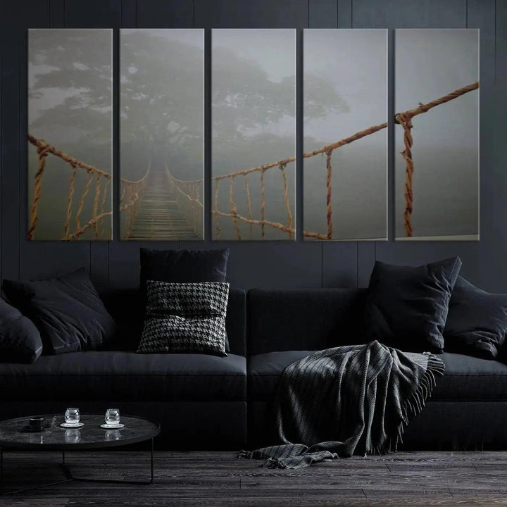 Swinging Drawbridge in Foggy Forest Extra Large Canvas Wall Art Giclee Print