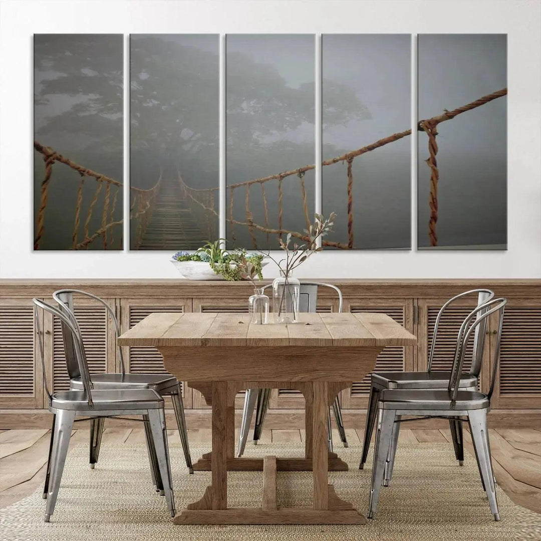 Swinging Drawbridge in Foggy Forest Extra Large Canvas Wall Art Giclee Print