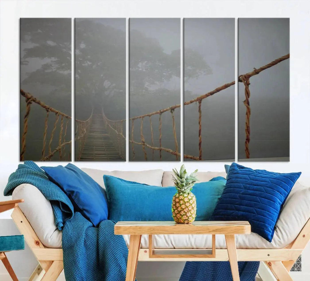 Swinging Drawbridge in Foggy Forest Extra Large Canvas Wall Art Giclee Print