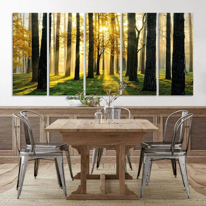 Tall Trees in Forest at Sunset Large Wall Art Landscape Canvas Print