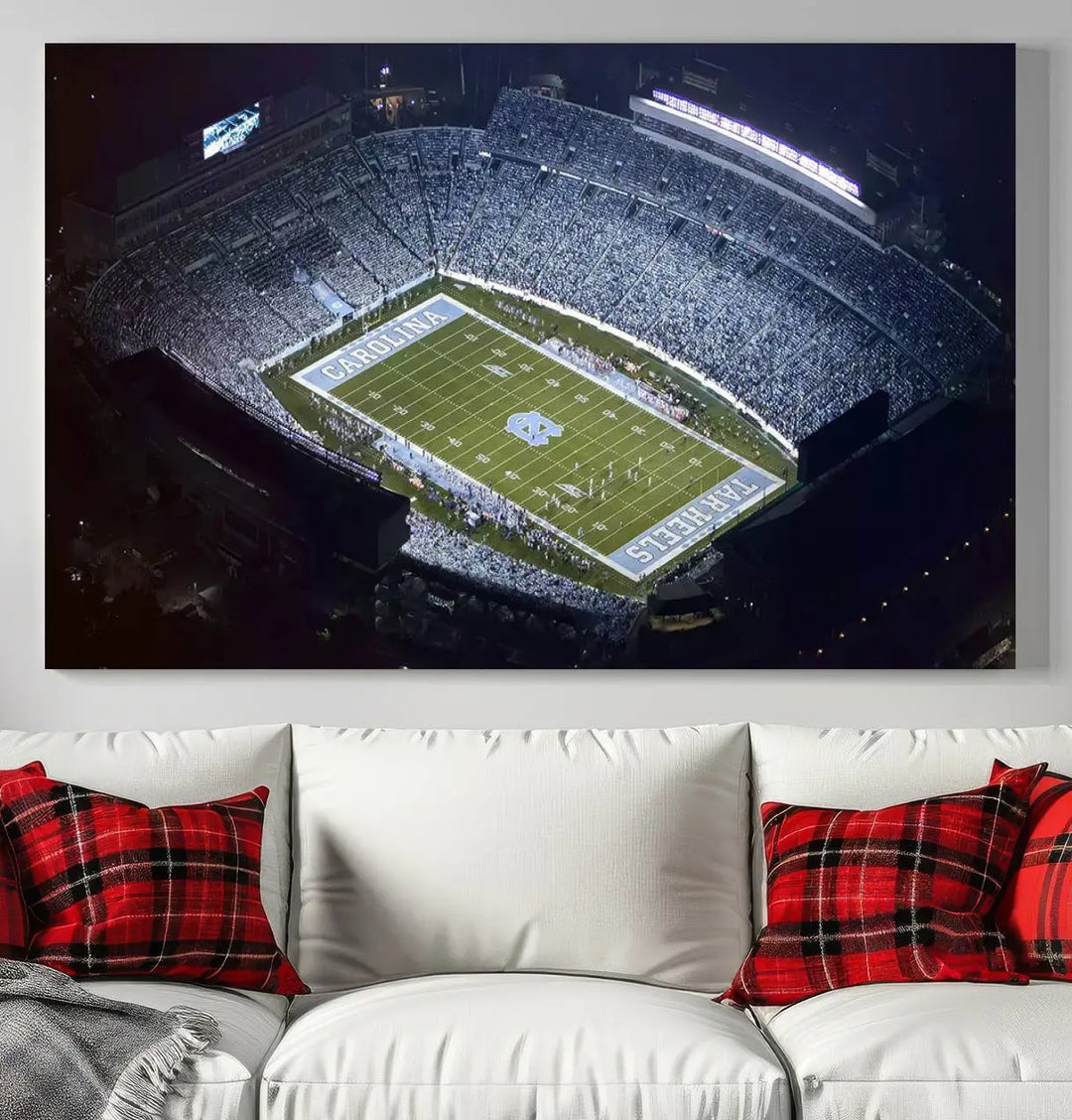 University of North Carolina Tar Heels Football Team Print - Chapel Hill Kenan Memorial Stadium Wall Art Canvas Print