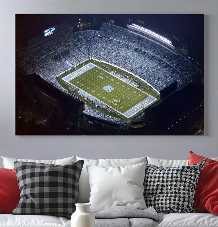 University of North Carolina Tar Heels Football Team Print - Chapel Hill Kenan Memorial Stadium Wall Art Canvas Print