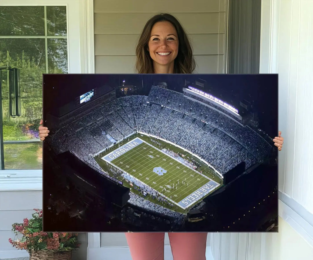 University of North Carolina Tar Heels Football Team Print - Chapel Hill Kenan Memorial Stadium Wall Art Canvas Print