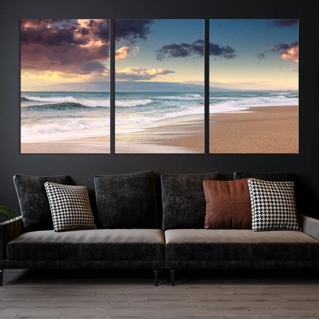 Cloudy Weather Beach Landscape Wall Art Canvas Print