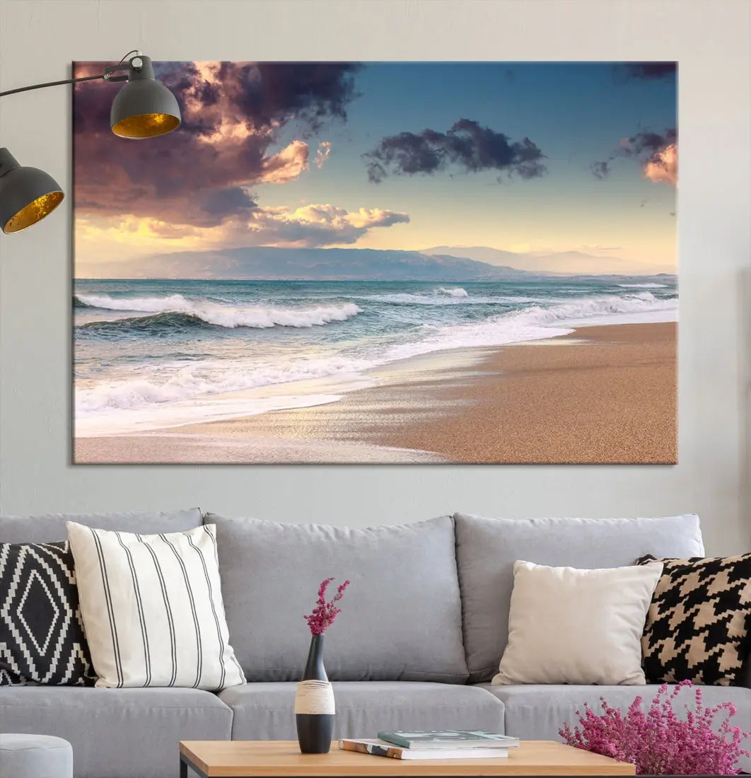 Cloudy Weather Beach Landscape Wall Art Canvas Print