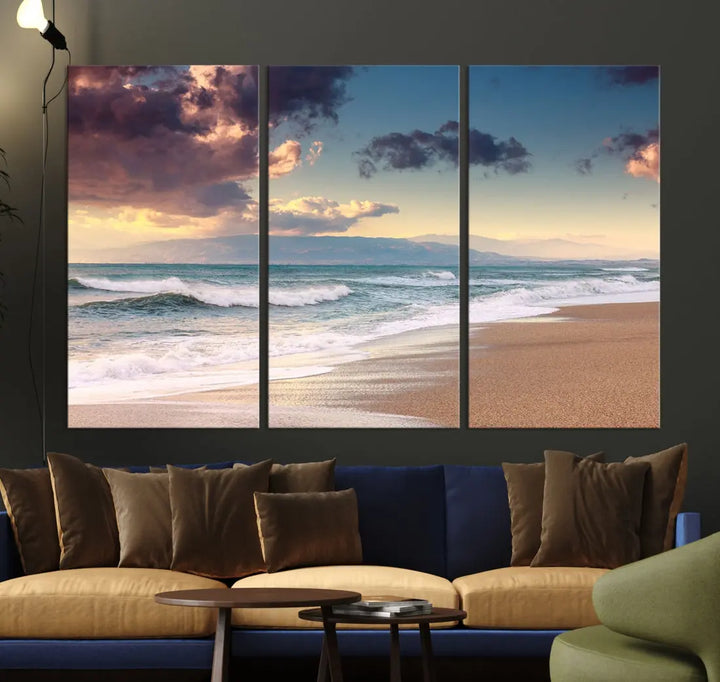 Cloudy Weather Beach Landscape Wall Art Canvas Print