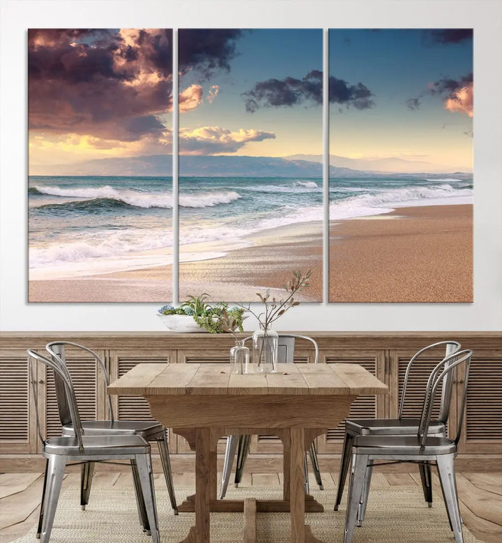 Cloudy Weather Beach Landscape Wall Art Canvas Print