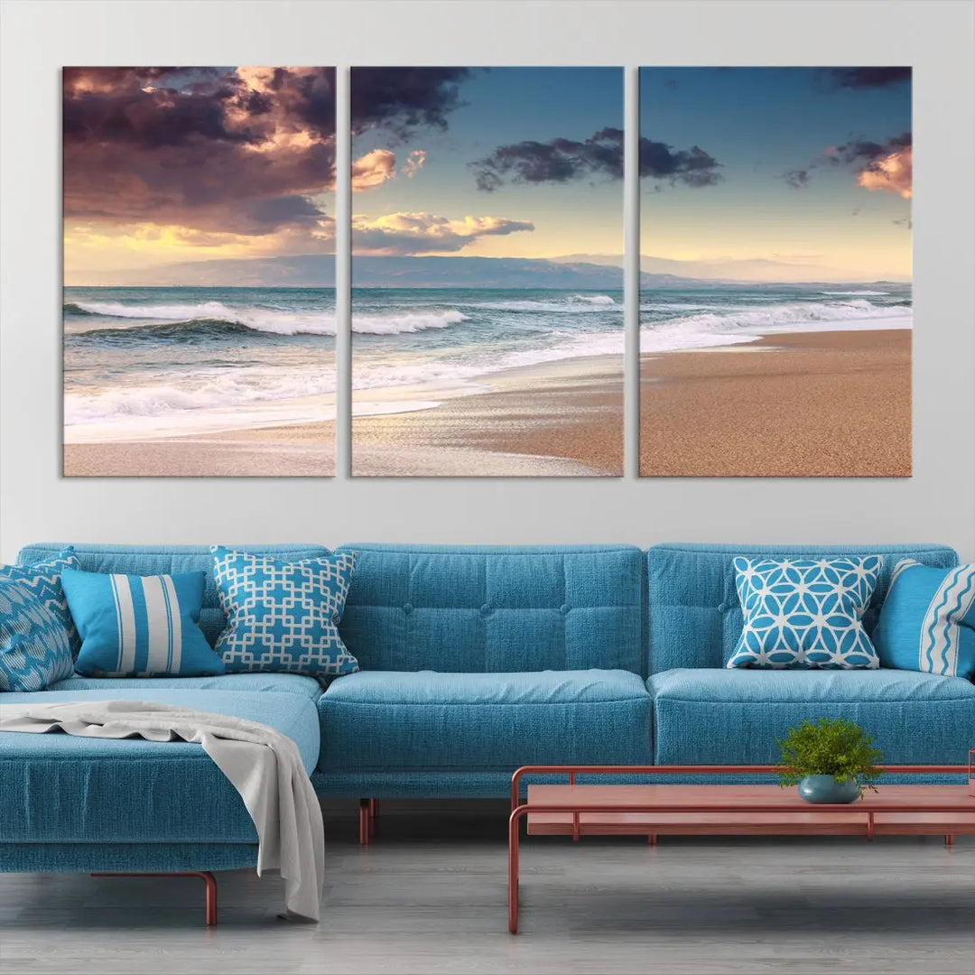 Cloudy Weather Beach Landscape Wall Art Canvas Print