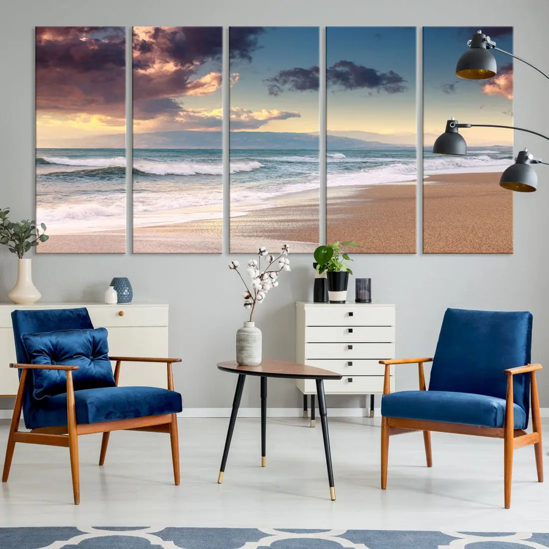 Cloudy Weather Beach Landscape Wall Art Canvas Print