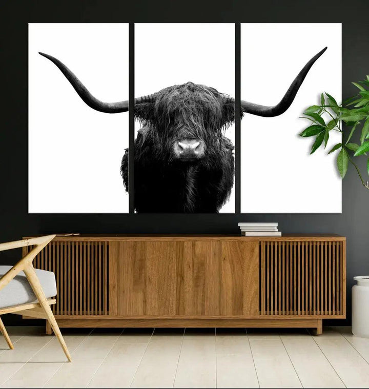 Texas Cow Animal Portrait Cattle Wall Art Canvas Print Home Decor