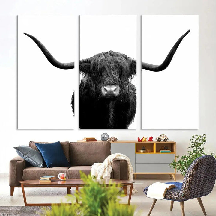 Texas Cow Animal Portrait Cattle Wall Art Canvas Print Home Decor