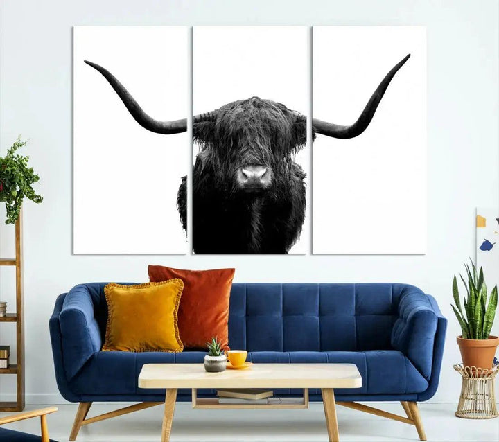 Texas Cow Animal Portrait Cattle Wall Art Canvas Print Home Decor