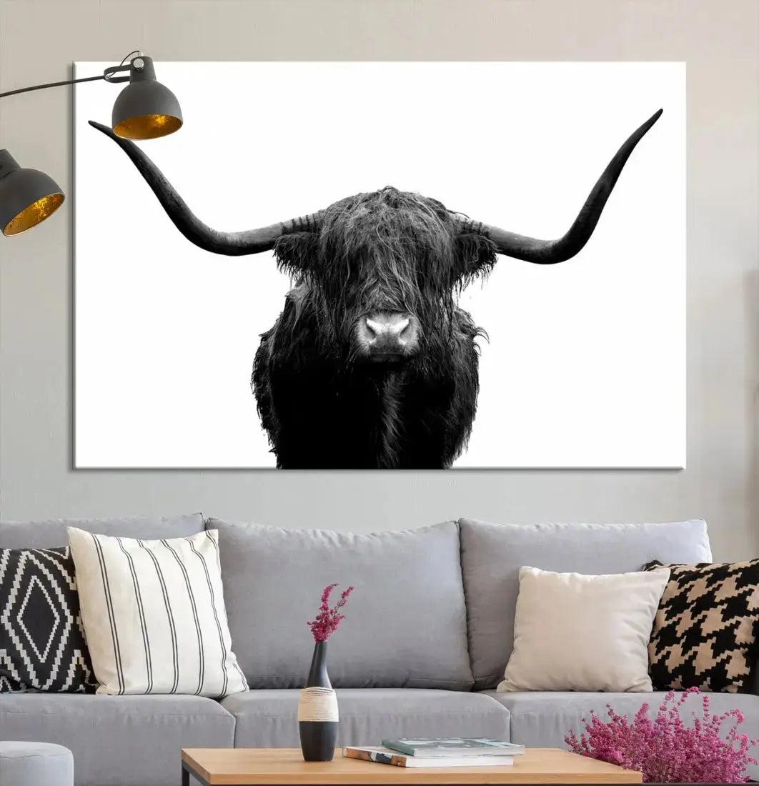 Texas Cow Animal Portrait Cattle Wall Art Canvas Print Home Decor