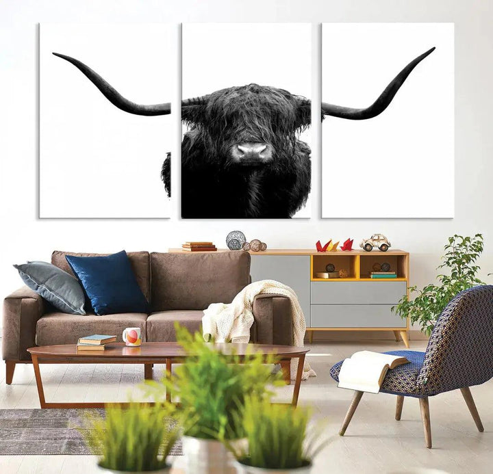 Texas Cow Animal Portrait Cattle Wall Art Canvas Print Home Decor