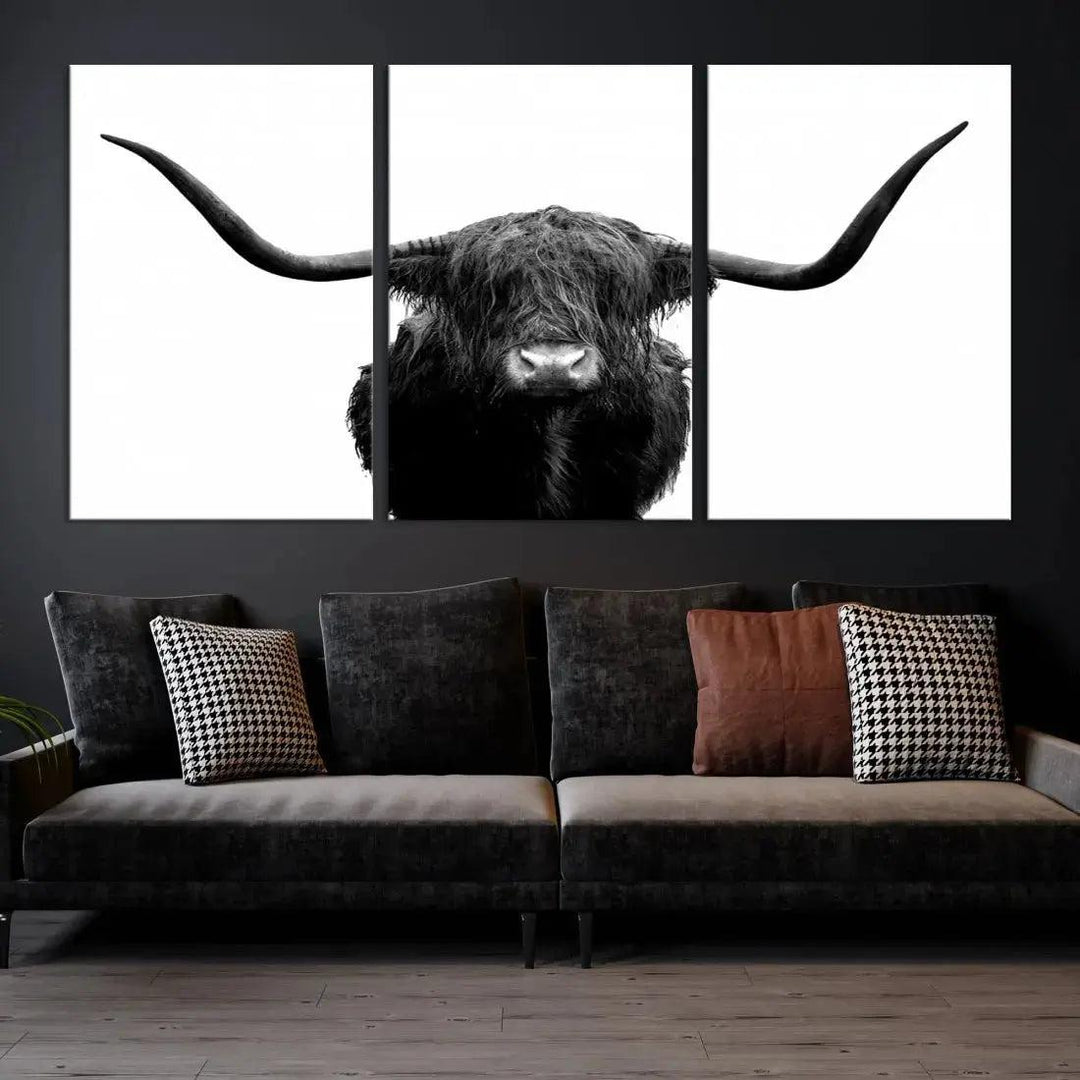 Texas Cow Animal Portrait Cattle Wall Art Canvas Print Home Decor