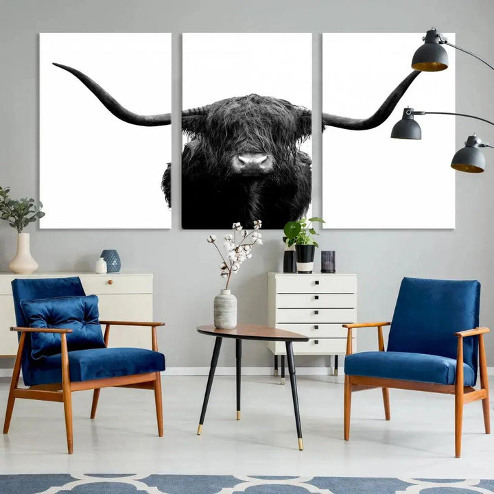 Texas Cow Animal Portrait Cattle Wall Art Canvas Print Home Decor