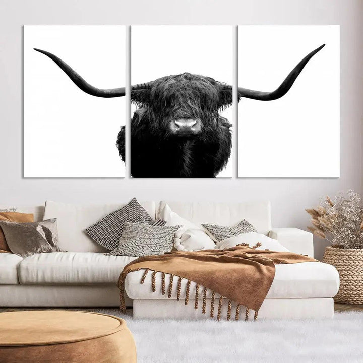 Texas Cow Animal Portrait Cattle Wall Art Canvas Print Home Decor