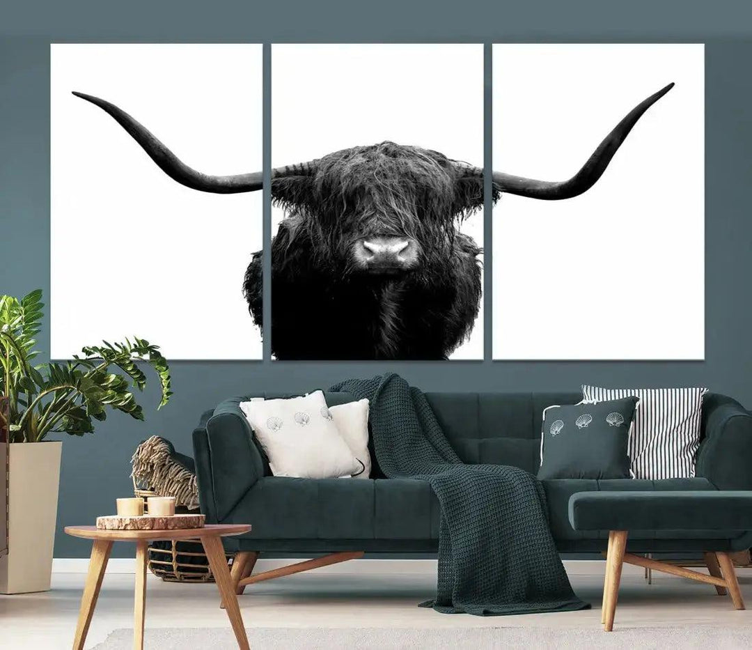 Texas Cow Animal Portrait Cattle Wall Art Canvas Print Home Decor