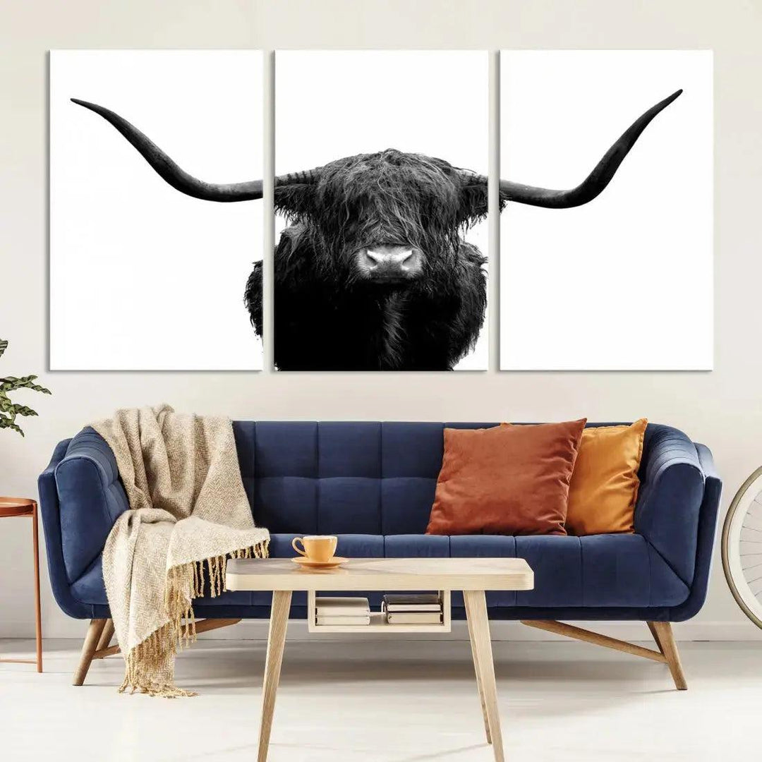 Texas Cow Animal Portrait Cattle Wall Art Canvas Print Home Decor