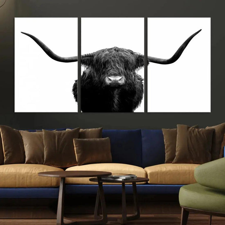 Texas Cow Animal Portrait Cattle Wall Art Canvas Print Home Decor