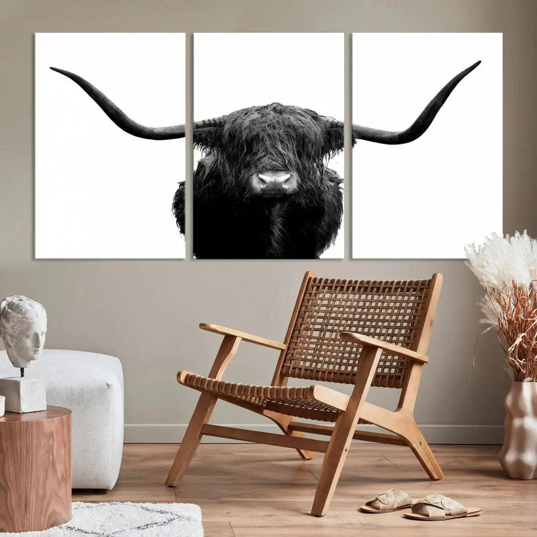 Texas Cow Animal Portrait Cattle Wall Art Canvas Print Home Decor