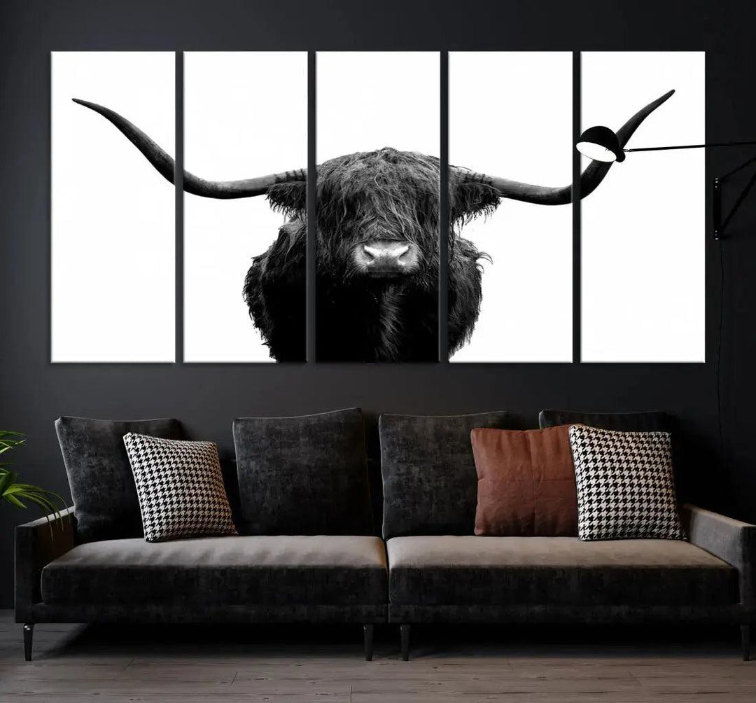 Texas Cow Animal Portrait Cattle Wall Art Canvas Print Home Decor